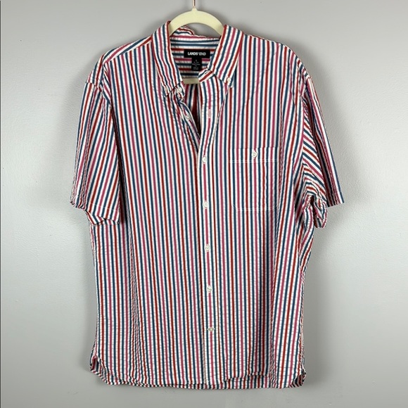 Lands' End Men's Casual Red and Blue Button Down Shirt Size 16-16.5" - Picture 2 of 9